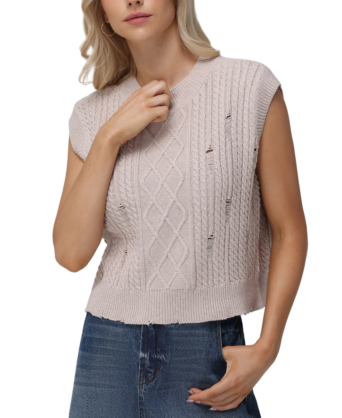Frye Women's Cotton Sleeveless Distressed Crewneck Sweater