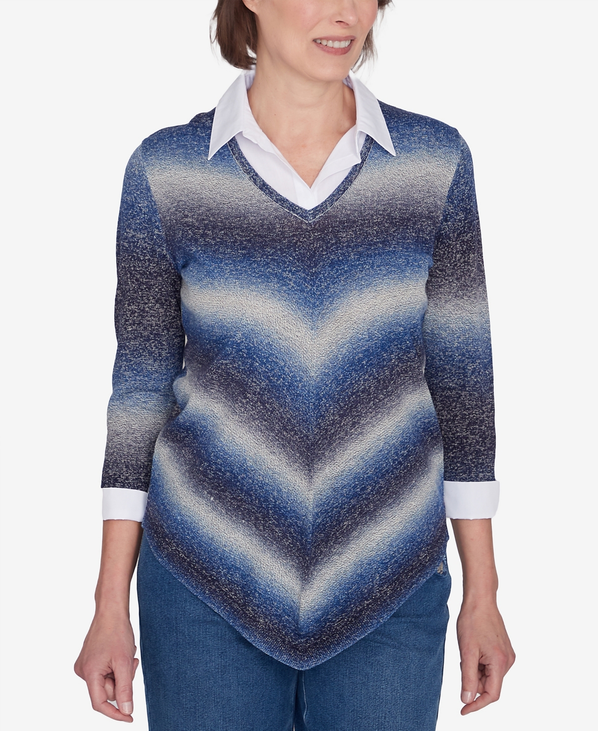 Petite Classics Chevron Ombre Woven Sweater - Charcoal