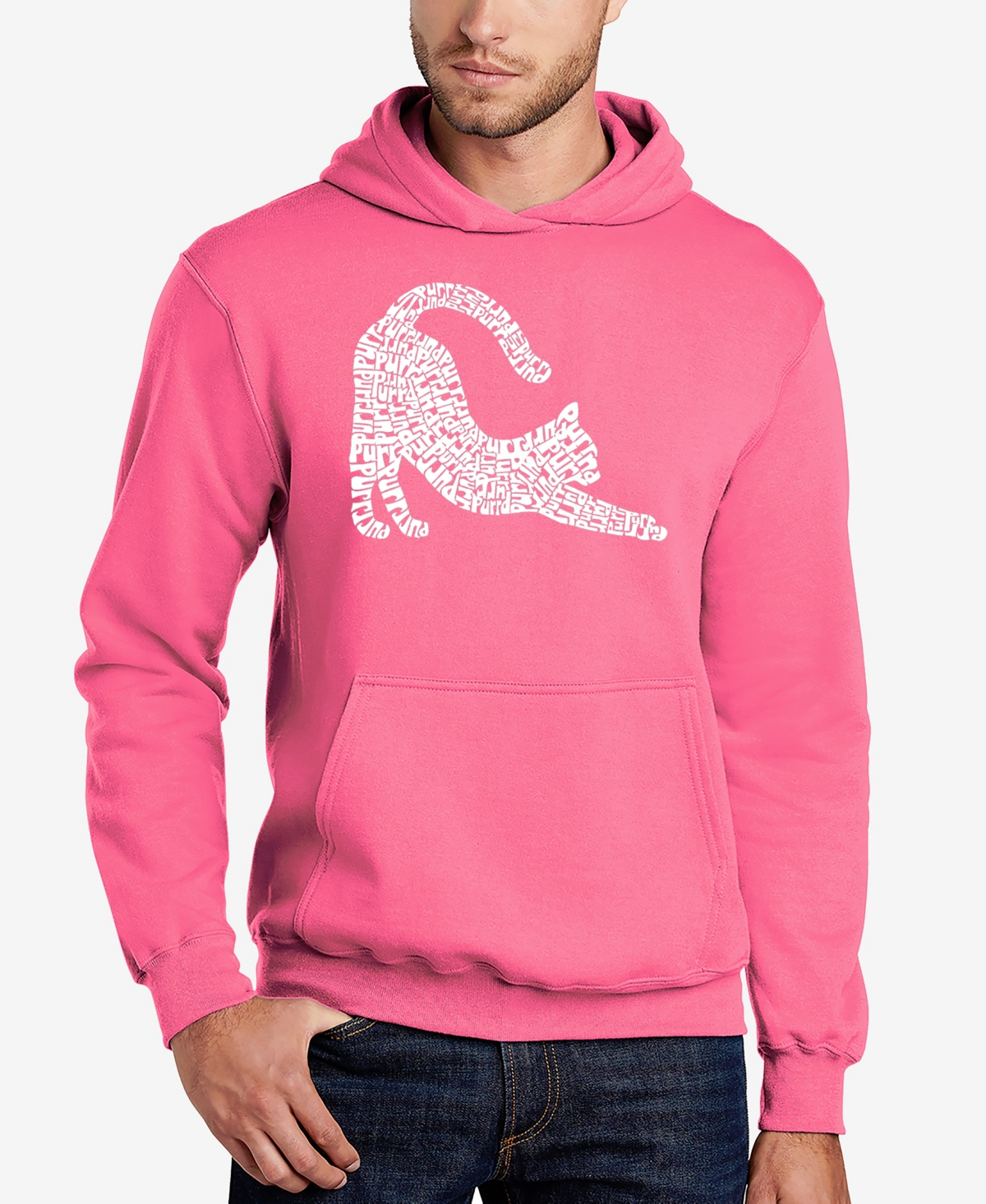 La Pop Art Men's Stretching Cat Word Art Hooded Sweatshirt