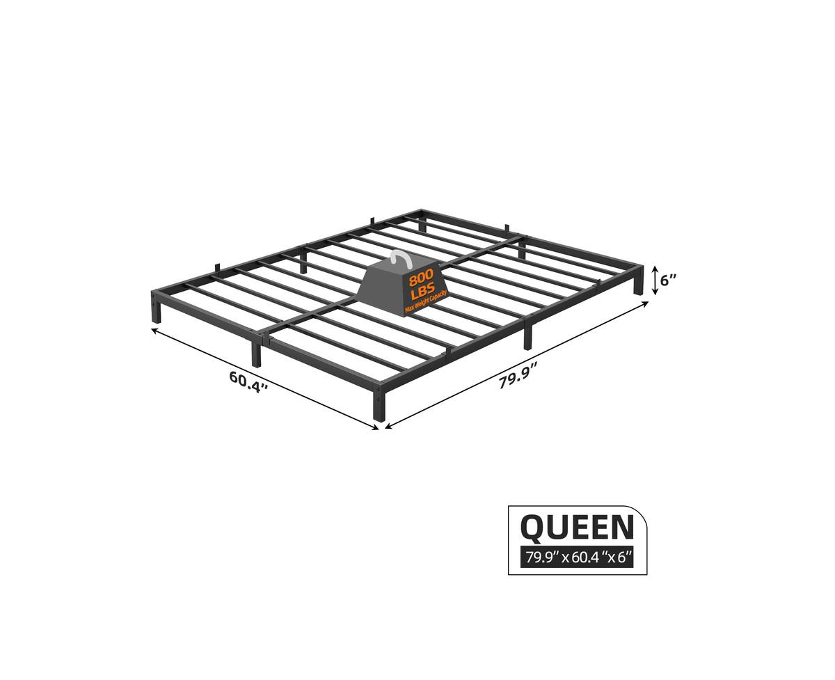 gaomon 6 Inch Queen Bed Frame, Low Profile Queen Metal Platform Bed Frame Support Mattress Foundation, Noise Free, Easy Assembly,- Black