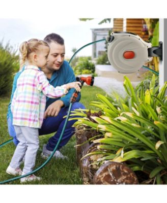 98ft Wall Mounted Retractable Garden Hose Reel with Hose Nozzle and Auto Rewind