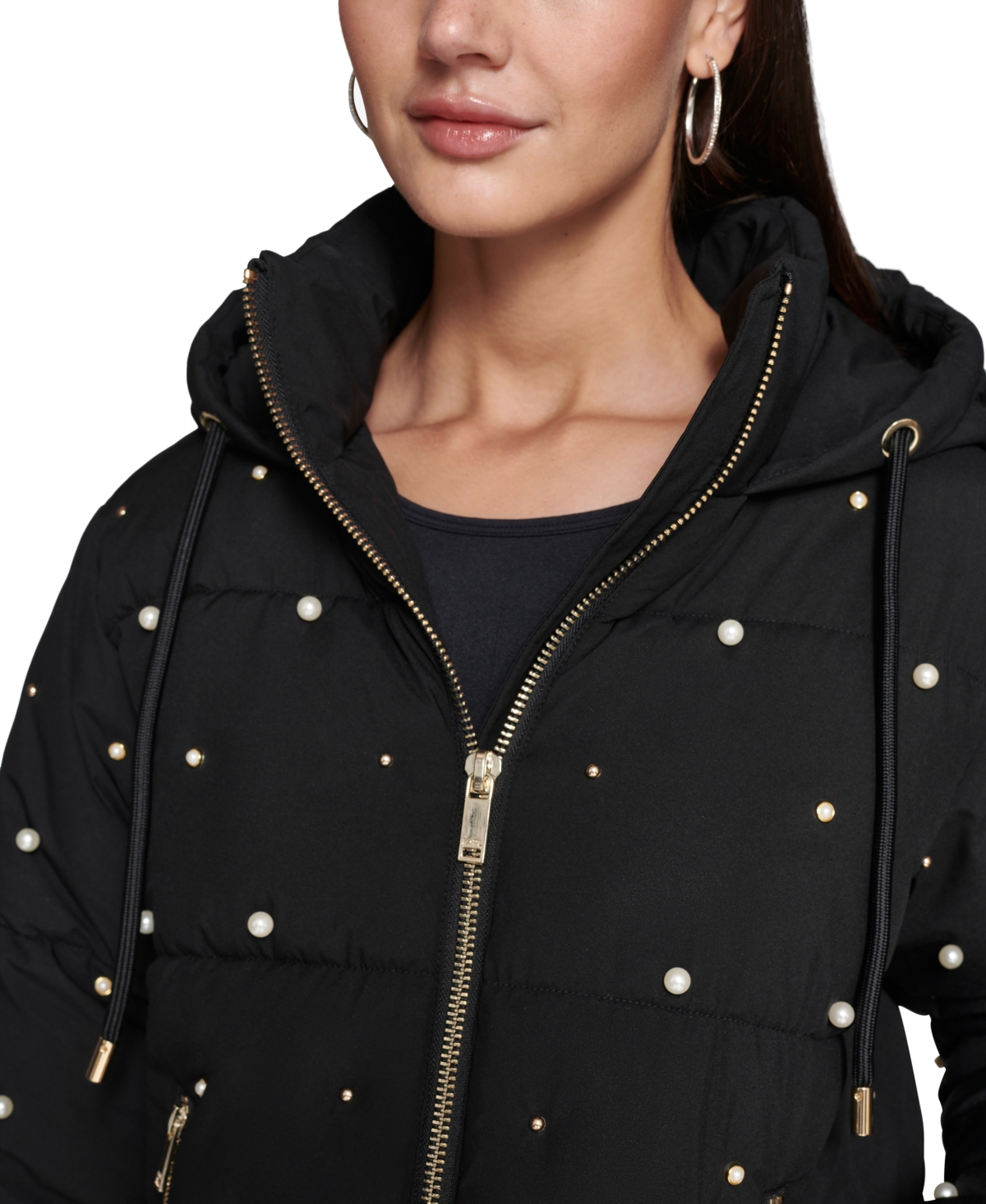 Karl Lagerfeld Paris Women's Embellished Hooded Puffer Jacket