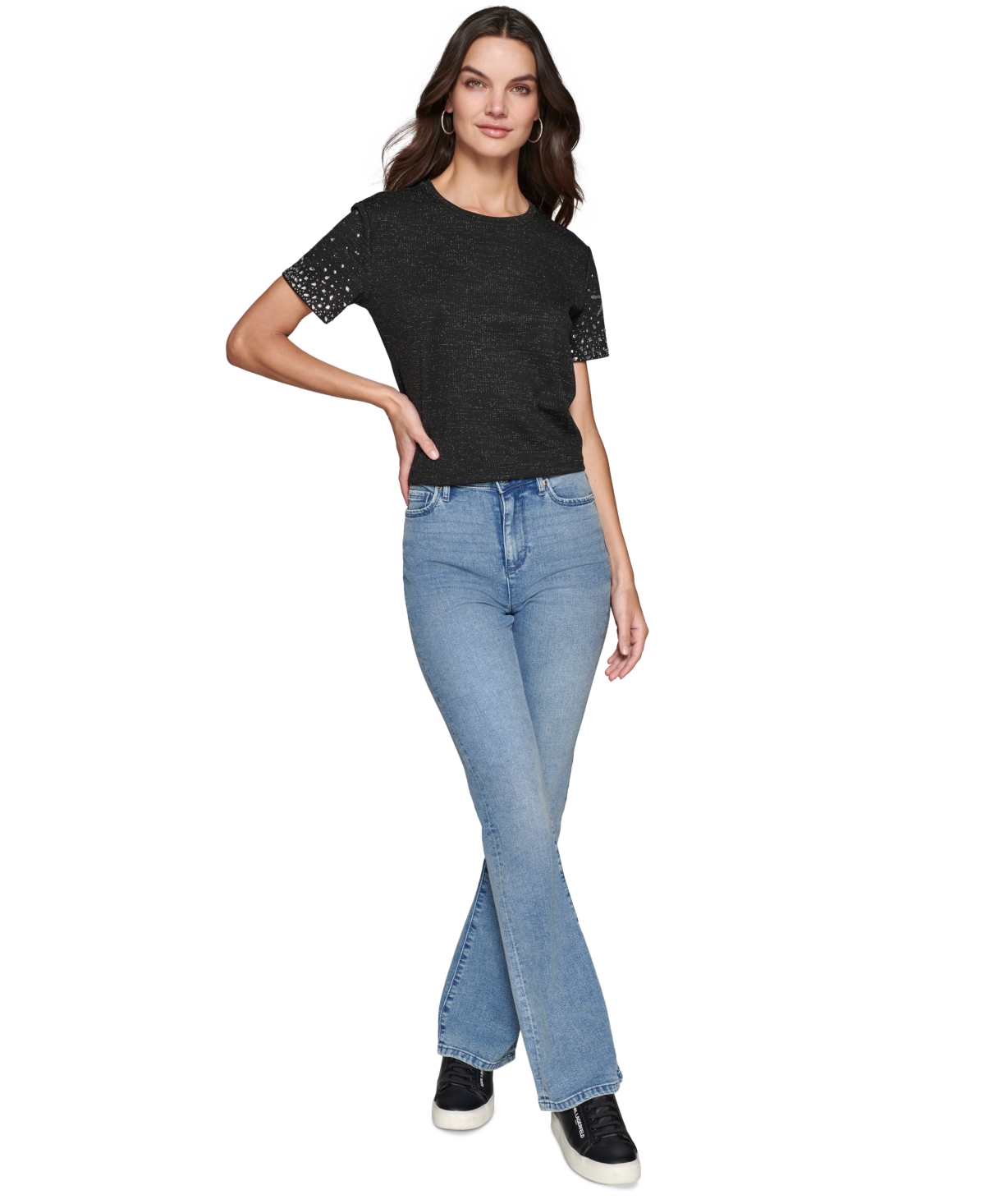 Karl Lagerfeld Paris Women's Rhinestone-Trim T-Shirt