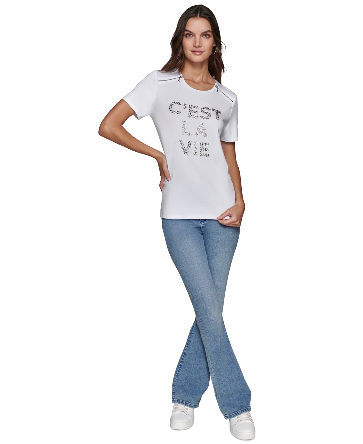 Karl Lagerfeld Paris Women's Embellished Graphic T-Shirt, Regular & Petite