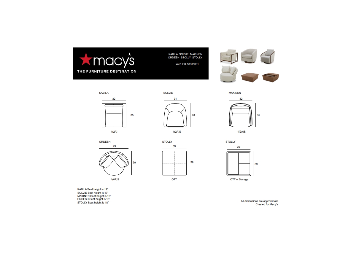 MACY'S MAKINEN FABRIC SWIVEL CHAIR, CREATED FOR MACY'S 