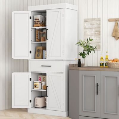 72" Tall Kitchen Pantry Storage Cabinet with Barn Doors and Drawer