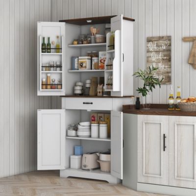 Farmhouse Kitchen Pantry Storage Cabinet w/ Doo Shelves, Drawer