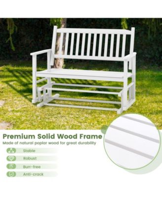 2 Seats Outdoor Glider Bench with Armrests and Slatted Seat-White