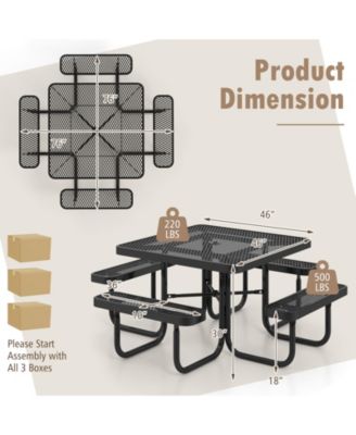 Square Picnic Table and Bench for 8 Person with Seats and Umbrella Hole-Black
