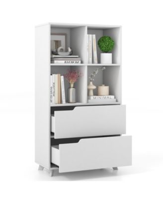 4-Tier Open Bookcase with 2 Drawers and 4 Storage Cubes-White