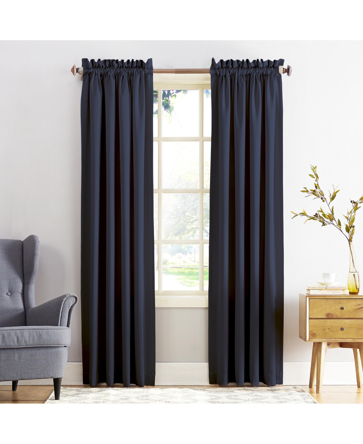 Grant Room Darkening Rod Pocket Curtain Panel - Vintage Blue