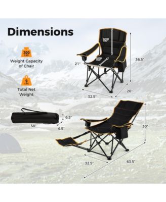 Folding Camping Chair with Footrest Camping Lounge Chair with Carry Bag-Black