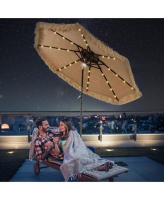 9 Feet Solar Powered Thatched Tiki Patio Umbrella with Led Lights.