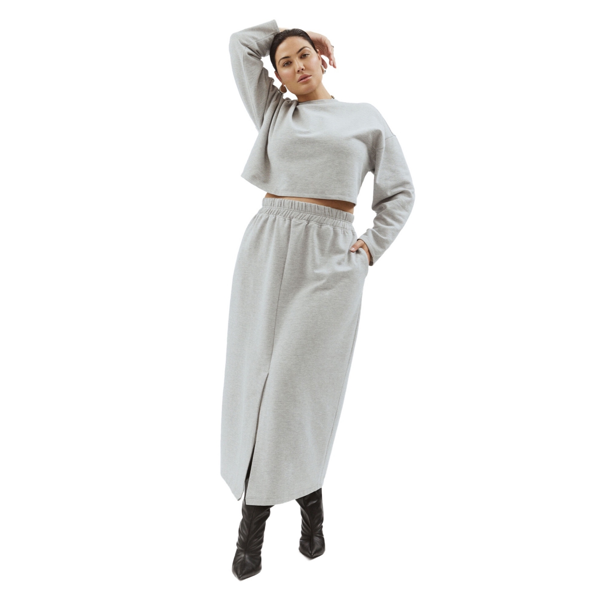Women's Plus Size Maxi French Terry Skirt - Black