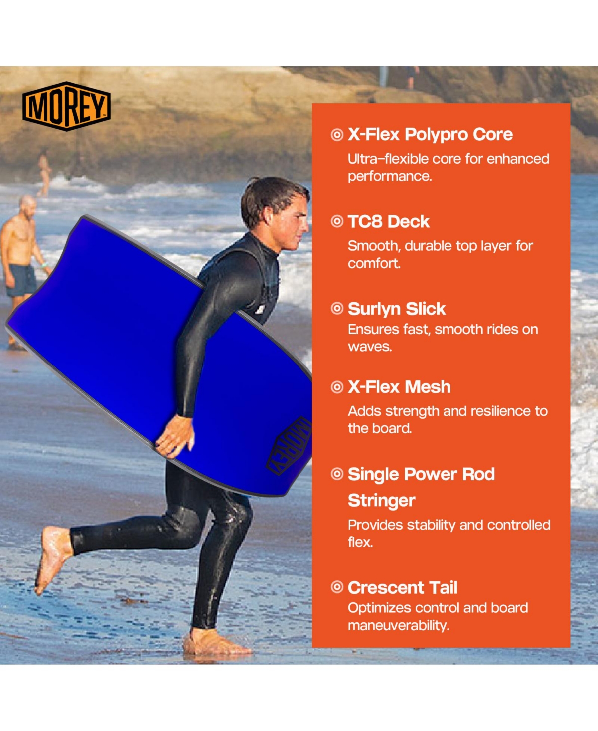 Morey Mach 10 Bodyboard, Crescent Tail Body Board with X-Flex Polypro Core - 2PACK -blue