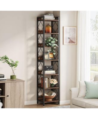 78.7-Inch Extra Tall 7-Tier Narrow Bookshelf Freestanding Corner Storage Organizer for Small Spaces and Home Office