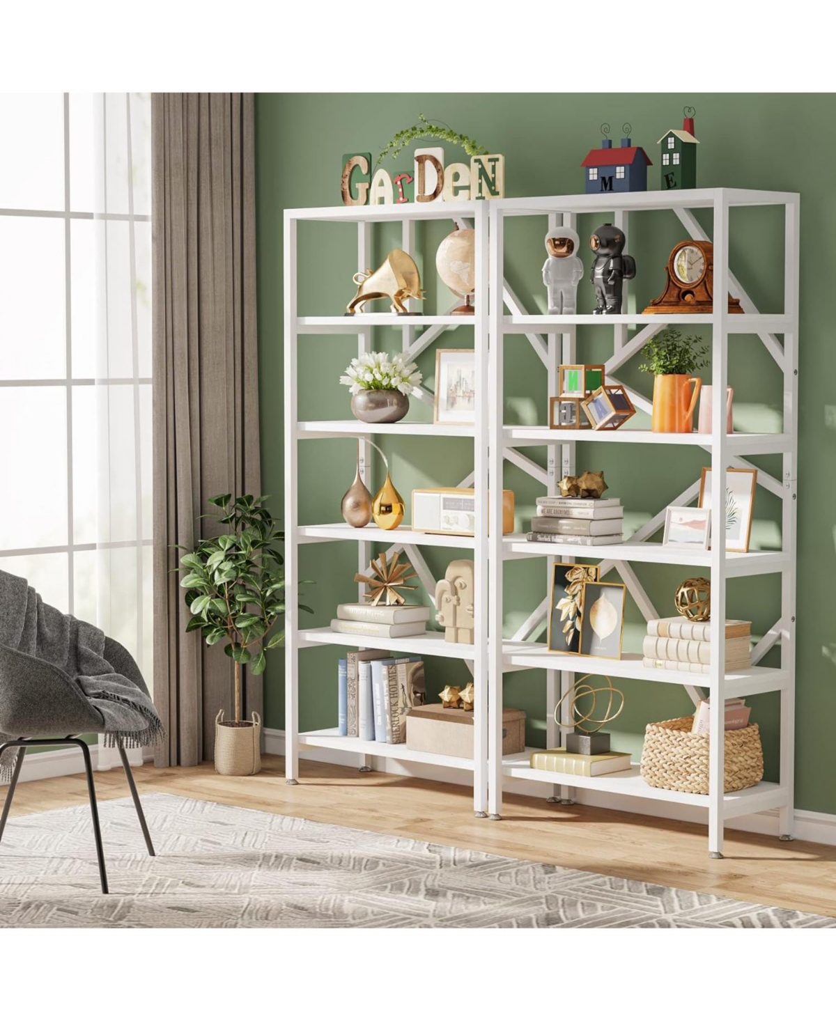 Tribesigns Industrial Bookshelf, 6 Shelf Etagere Bookcase, Free Standing Open Book Shelves Storage Display Shelf, Wood Shelving Units Organizer Ra