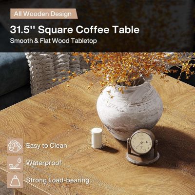 Square Coffee Table, 31.5-Inch Fluted Coffee Table, Yellow