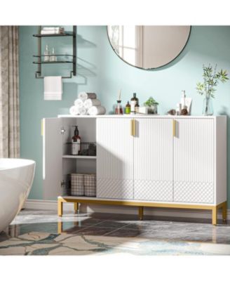 Modern Storage Cabinet, 59 Inch Console Cabinet Sideboard Buffet Cabinet with 4 Doors & Gold Metal Base, Entryway Cupboard Furniture for Living Room, Dining Room