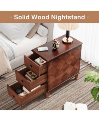 Slim, Solid Wood, End Table with Drawers – Fully Assembled Nightstand for Small Spaces in Bedroom or Living Room.