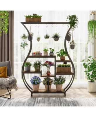 6-Tier Plant Stand, 70.9 Inch Tall Plant Shelf with 10 Hanging Hooks, Vase Shape Ladder Plant Stand, Multi-Purpose Plant Display Rack for Indoor, Balcony, Living Room