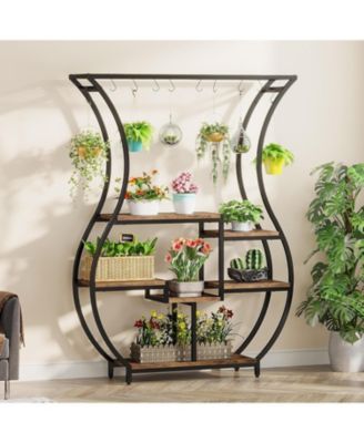 6-Tier Plant Stand, 70.9 Inch Tall Plant Shelf with 10 Hanging Hooks, Vase Shape Ladder Plant Stand, Multi-Purpose Plant Display Rack for Indoor, Balcony, Living Room