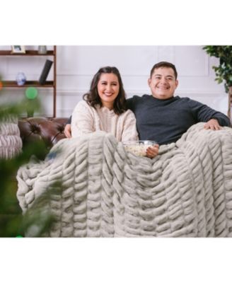 Premium Ruched Faux Fur & Mink Reversible Blanket, Throw
