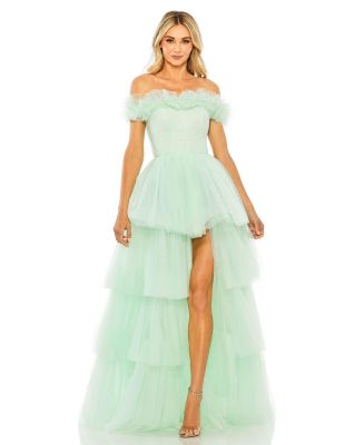 【Mac Duggal】オフショルダーハイローチュールガウン Mac Duggal Women's Off-the-Shoulder High-Low Tulle Gown - Macy's
