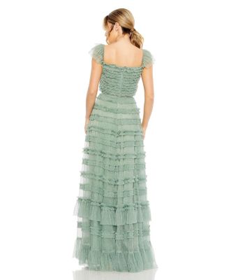 【Mac Duggal】Ruffle Cap Sleeve Ruffle Gown 関税送料込 Mac Duggal Women's Ruffle Cap Sleeve Embellished Tiered Gown
