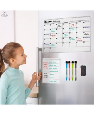 Magnetic Whiteboard Calendar Kit – Includes Notepad, 4 Markers & Eraser for Fridge