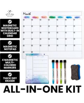 Magnetic Whiteboard Calendar Kit – Includes Notepad, 4 Markers & Eraser for Fridge