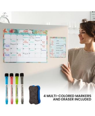 Magnetic Whiteboard Calendar Kit – Includes Notepad, 4 Markers & Eraser for Fridge