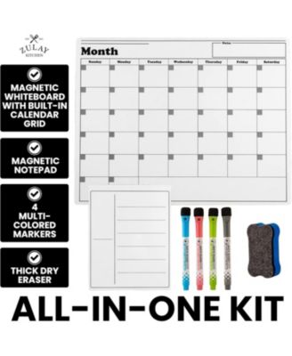 Magnetic Whiteboard Calendar Kit – Includes Notepad, 4 Markers & Eraser for Fridge