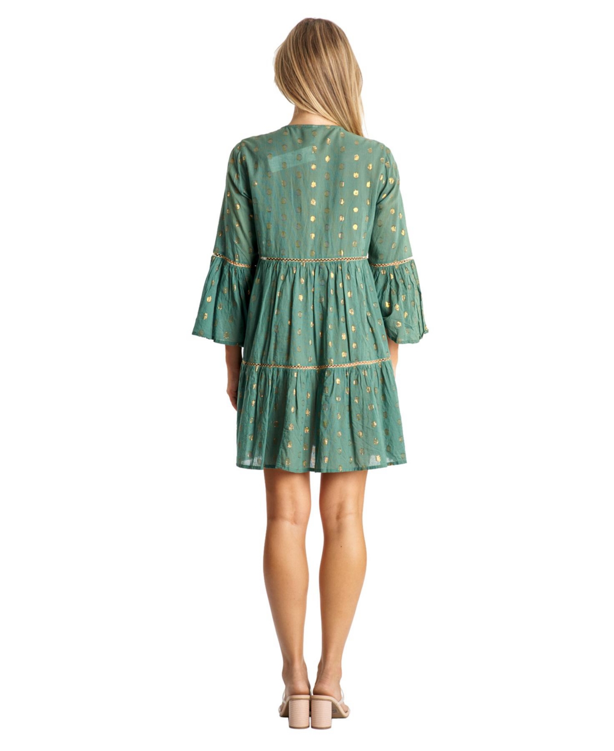 La Moda Clothing Women'sShort Dress with Gold Polka Dots - Green