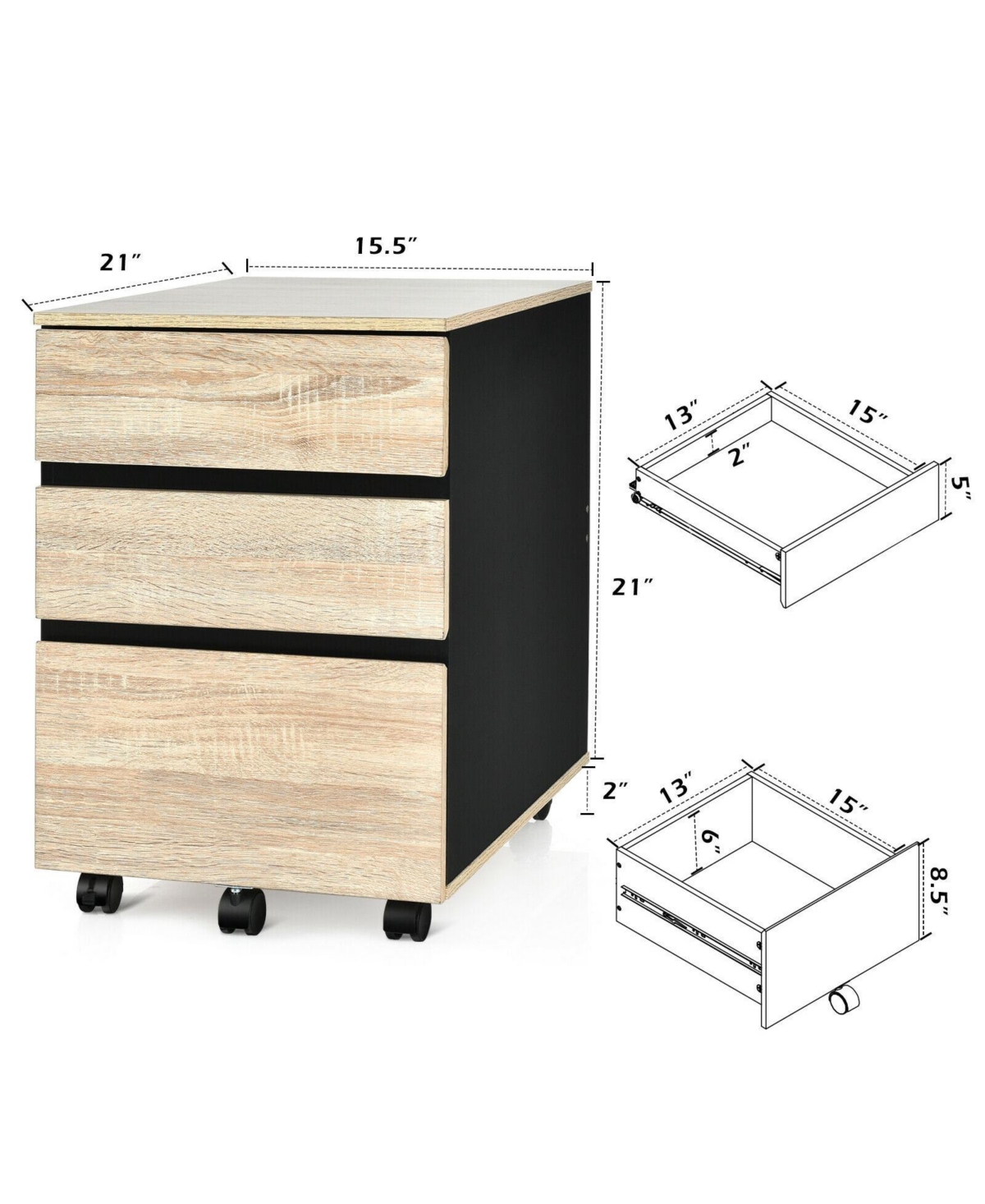 Skonyon 3-Drawer Mobile File Cabinet for Home Office
