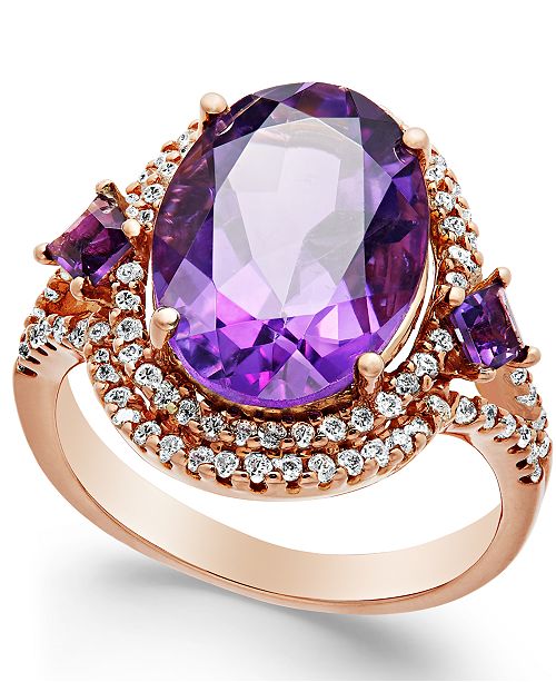 Macy's Amethyst (5-3/4 ct. t.w.) and Diamond (3/8 ct. t.w.) Ring in 14k ...