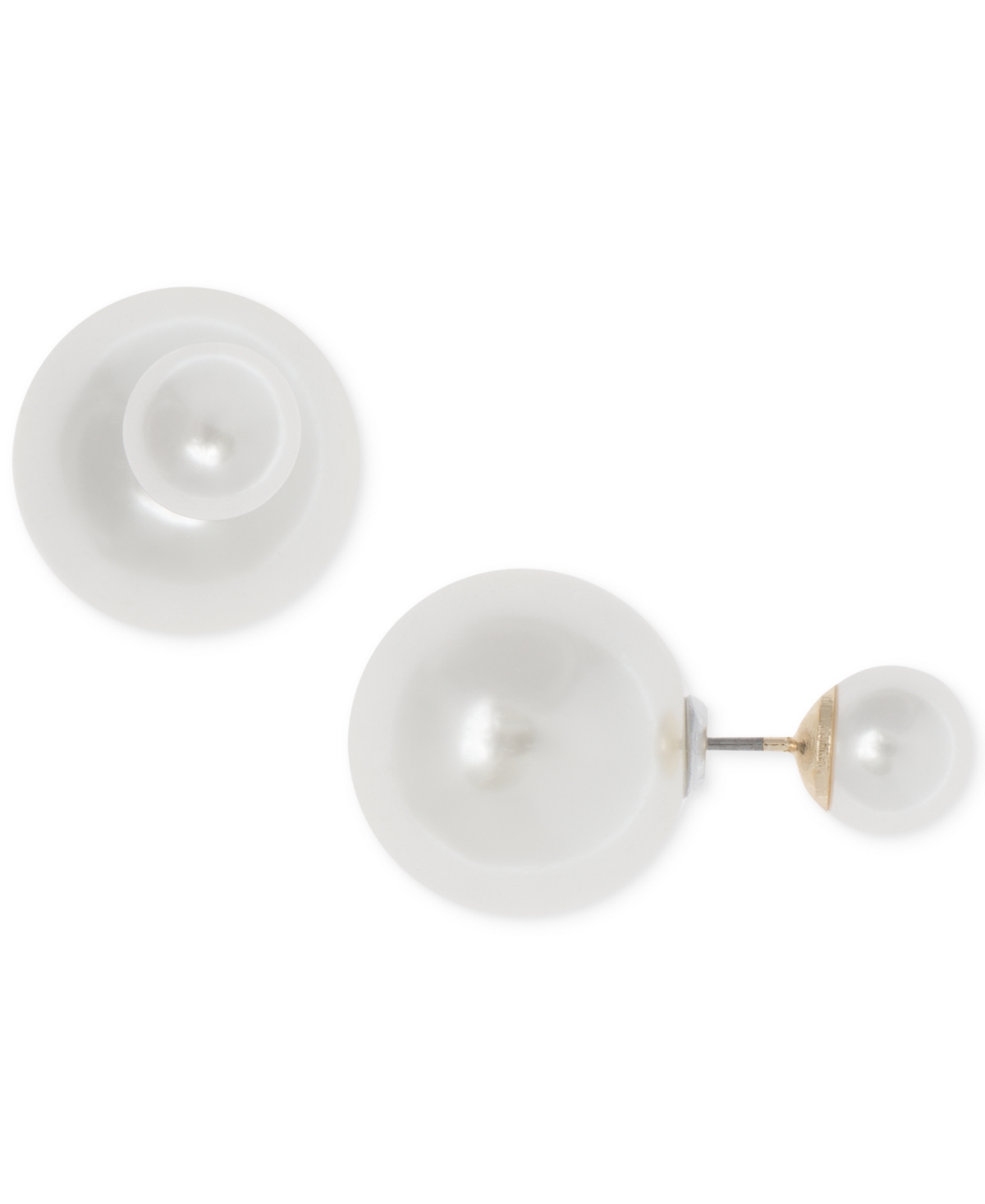 Gold-Tone Imitation Pearl Front Back Earrings - White