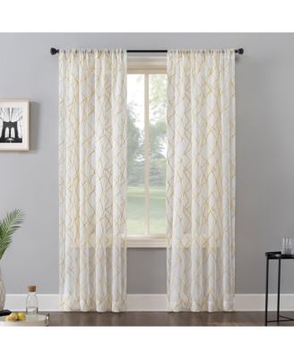 No. 918 Abstract Geometric Embroidery Semi-Sheer Rod Pocket Curtain Panel