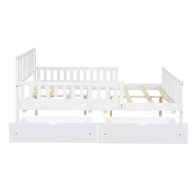 Streamdale Pink Platform Bed with Guardrails and Drawers