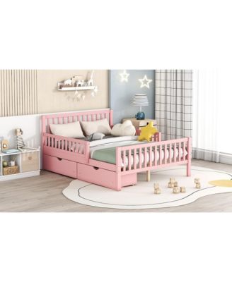 Pink Platform Bed with Guardrails and Drawers