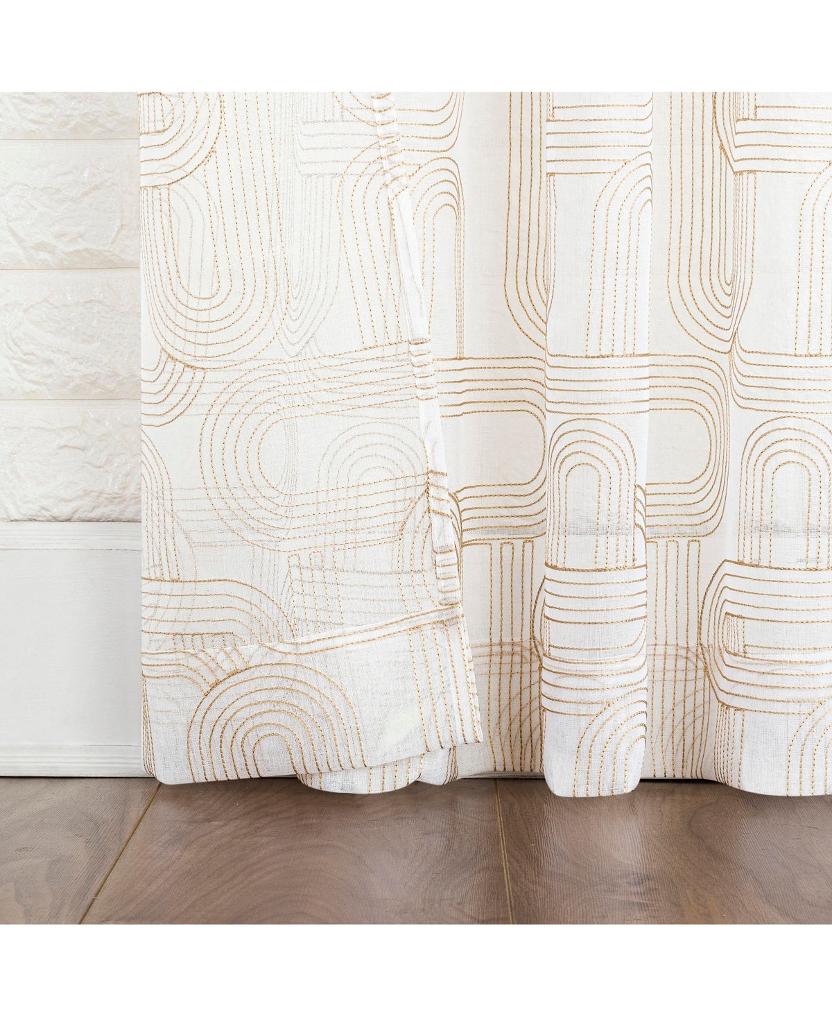 Kaz Embroidered Retro Curves Sheer Rod Pocket Curtain Panel