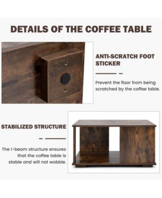 2 Tiers Square Coffee Table with Storage and Non-Slip Foot Pads-Rustic Brown