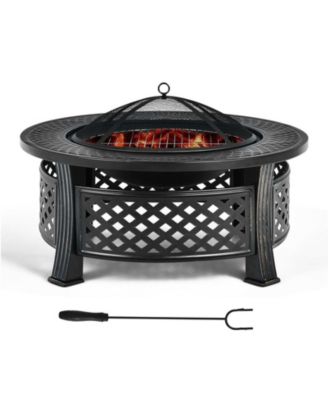 Outdoor Fire Pit with BBQ Grill and High-temp Resistance Finish