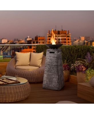 48 Inch Propane Fire Bowl Column with Lava Rocks and PVC Cover-Gray