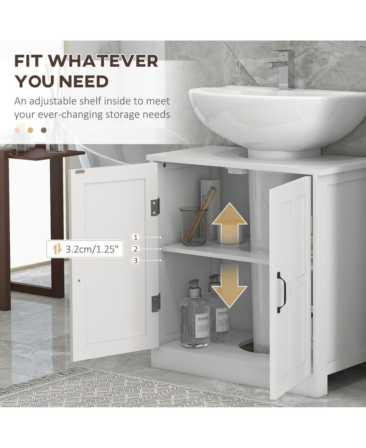Streamdale Furniture Bathroom Sink Cabinet, Pedestal Sink Cabinet with Adjustable Shelf,- White