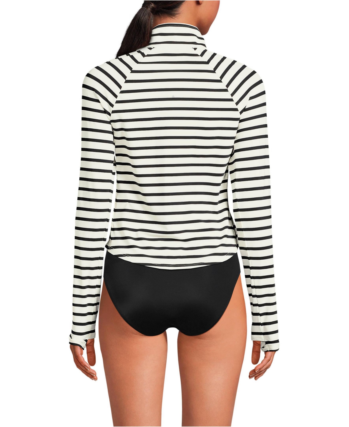 Lands' End Women's Cooling Quarter Zip Long Sleeve Mock Neck Upf 50 Sun Protection Rash Guard -black stripe