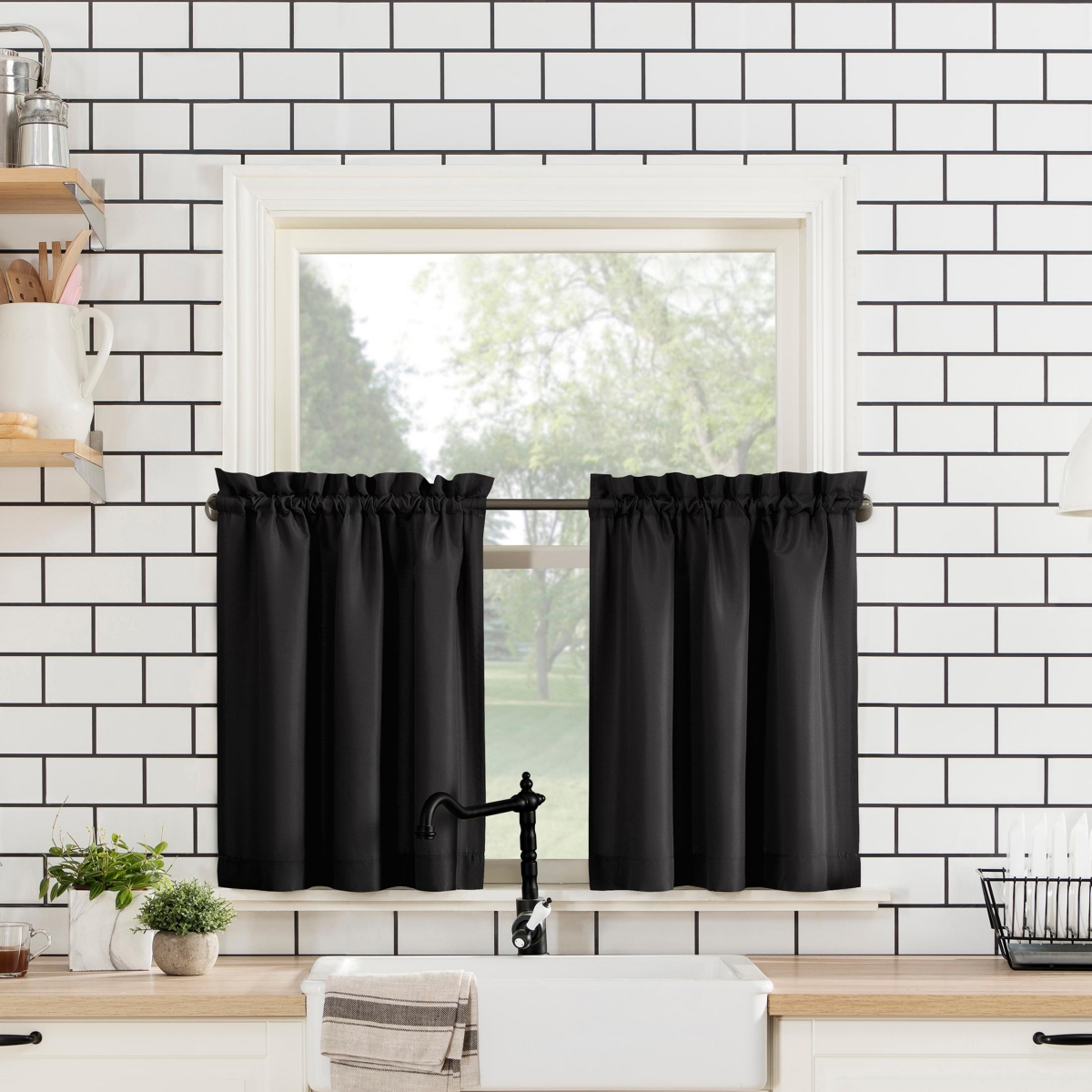 Martine Microfiber Semi-Sheer Rod Pocket Kitchen Curtain Valance Tiers Set