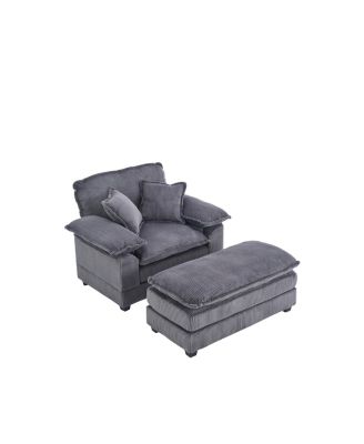  56.3" Corduroy Sofa with Toss Pillows and Ottoman