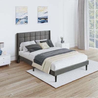 Upholstered Platform Bed Frame with Tufted Headboard