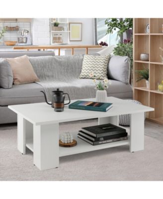 Large 36 Inch 2-tier Wooden Modern Coffee Table with Storage Shelf